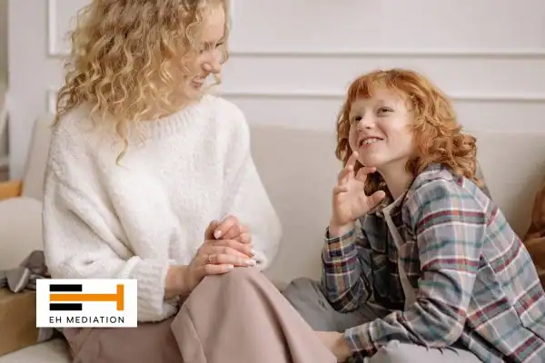 Happy mother and child after sorting child arrangements mediation Bishop Auckland